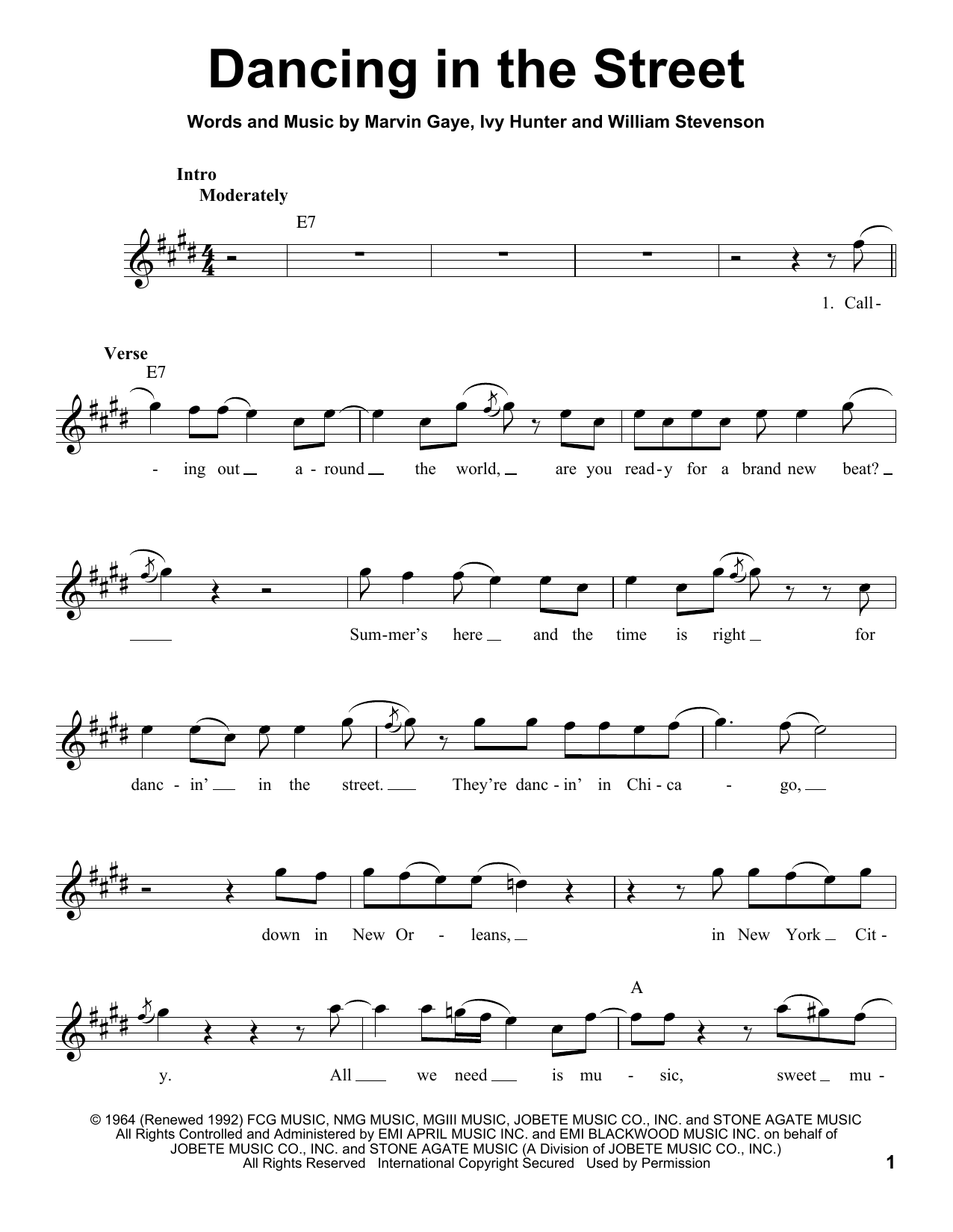 Marvin Gaye Dancing In The Street Sheet Music Notes & Chords for Voice - Download or Print PDF