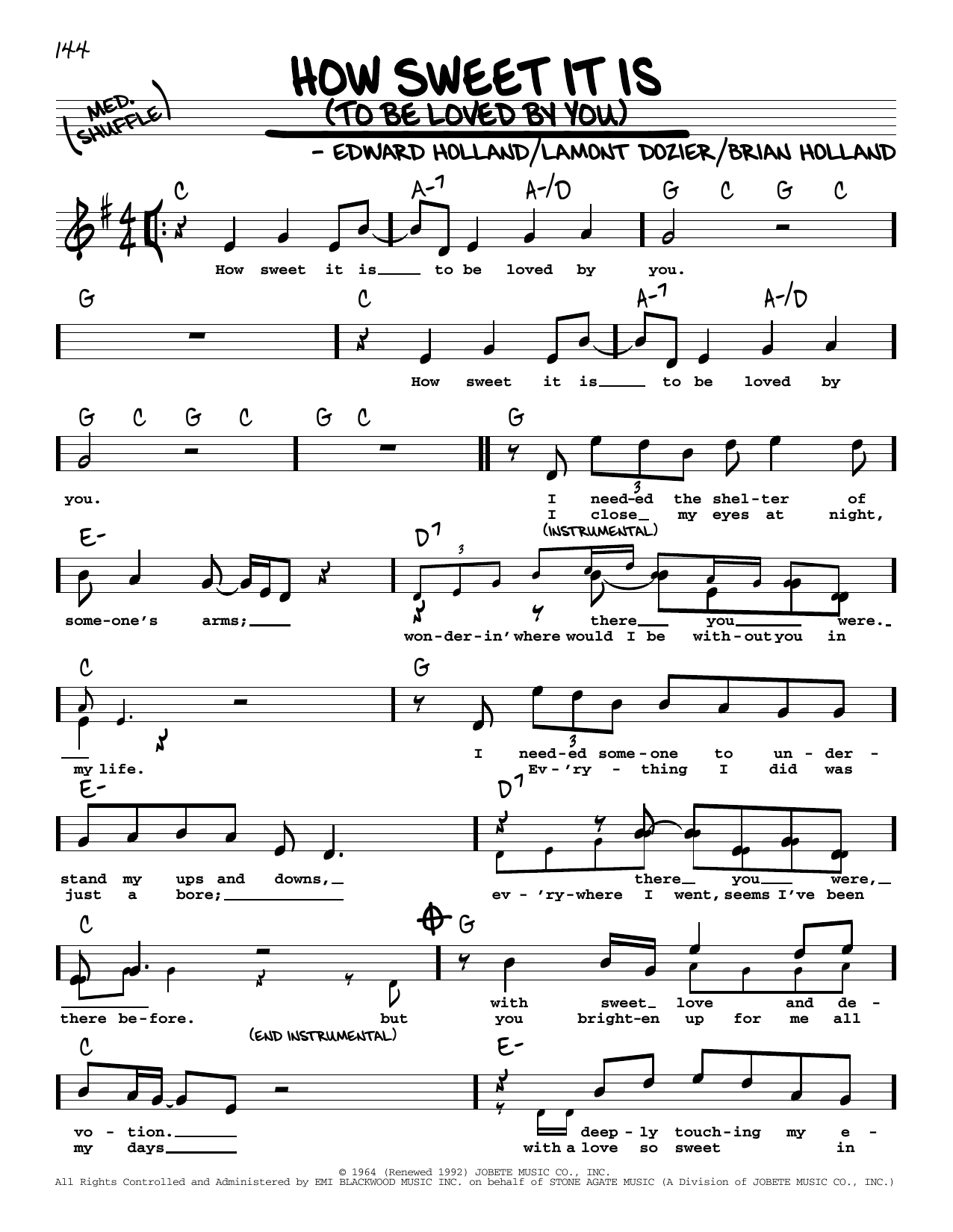 Marvin Gaye How Sweet It Is (To Be Loved By You) (High Voice) Sheet Music Notes & Chords for Real Book – Melody, Lyrics & Chords - Download or Print PDF