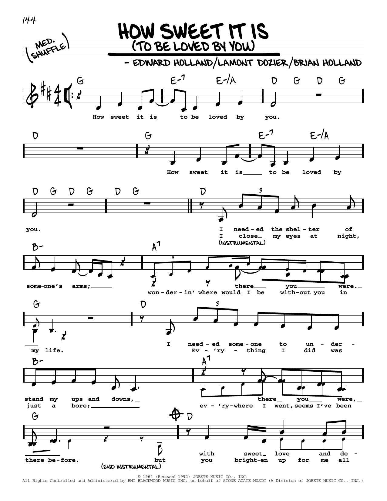 Marvin Gaye How Sweet It Is (To Be Loved By You) (Low Voice) Sheet Music Notes & Chords for Real Book – Melody, Lyrics & Chords - Download or Print PDF