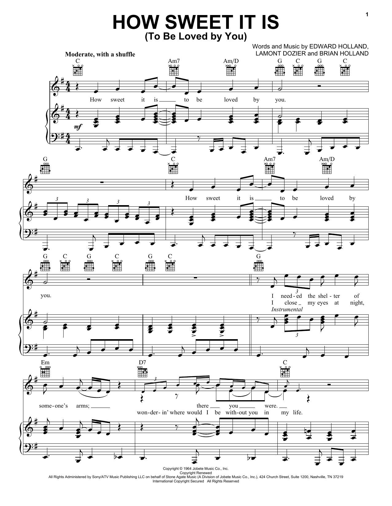 Marvin Gaye How Sweet It Is (To Be Loved By You) Sheet Music Notes & Chords for Easy Piano - Download or Print PDF