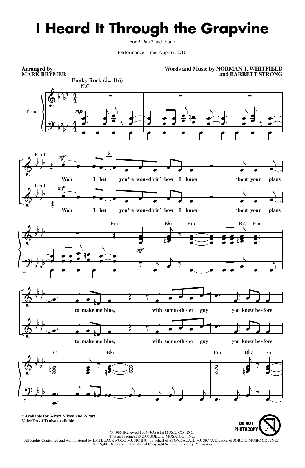 Marvin Gaye I Heard It Through The Grapevine (arr. Mark Brymer) Sheet Music Notes & Chords for 2-Part Choir - Download or Print PDF