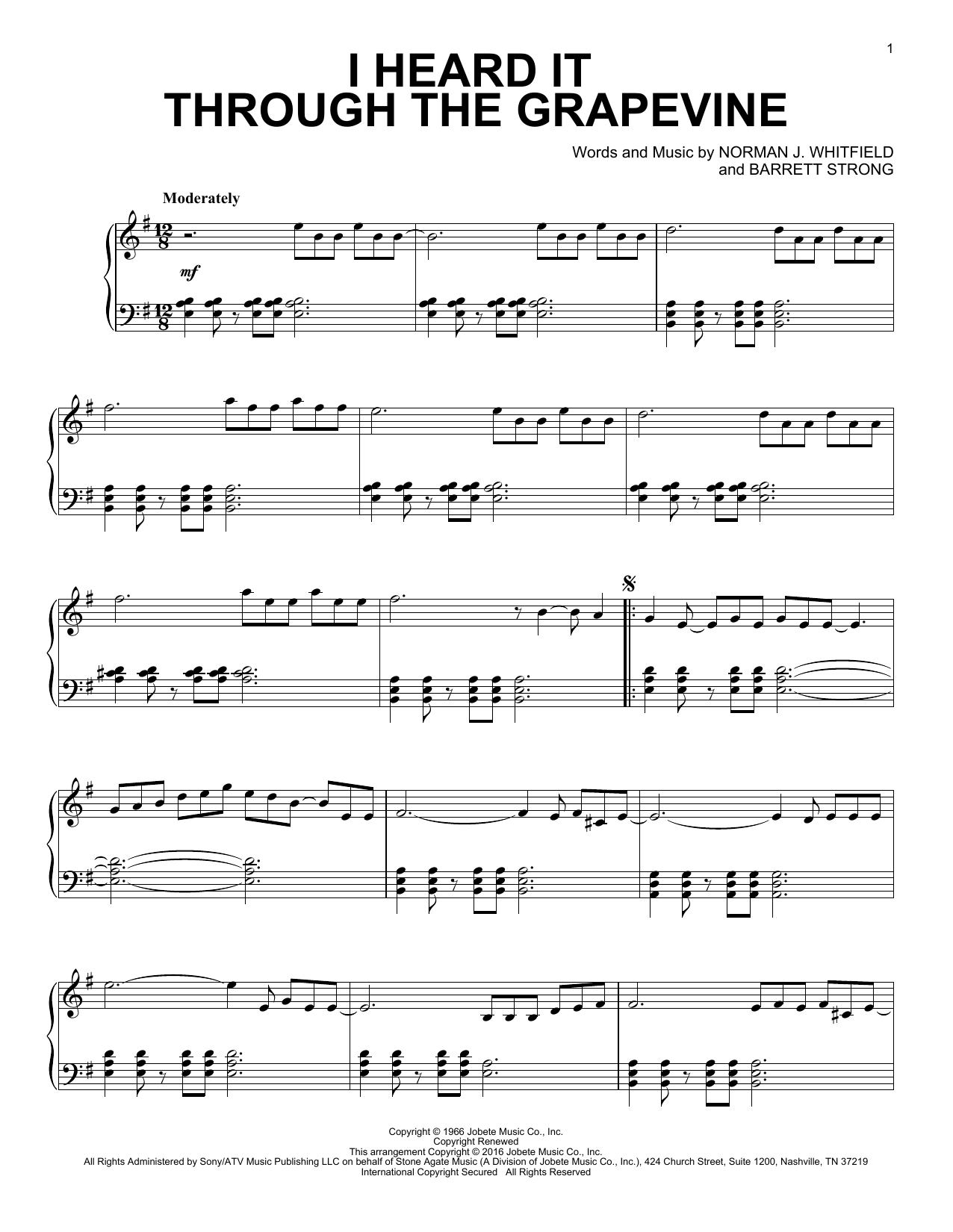 Marvin Gaye I Heard It Through The Grapevine [Jazz version] Sheet Music Notes & Chords for Piano - Download or Print PDF