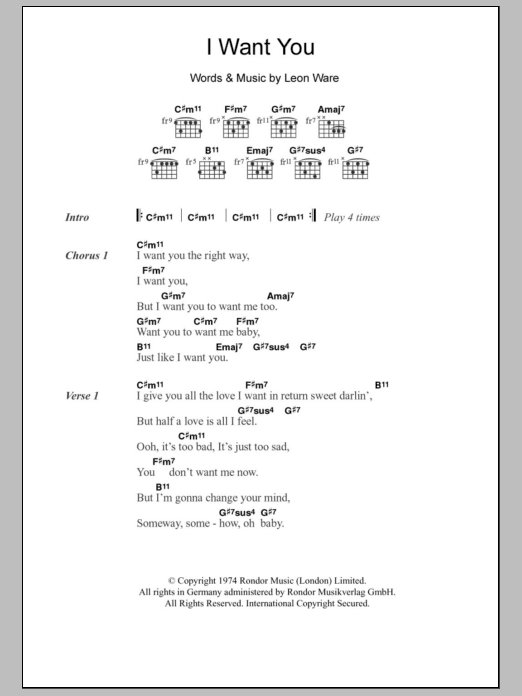 Marvin Gaye I Want You Sheet Music Notes & Chords for Lyrics & Chords - Download or Print PDF