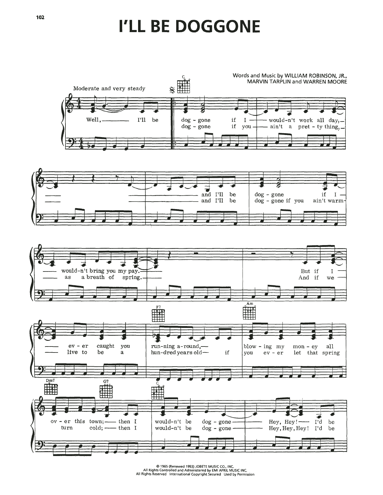 Marvin Gaye I'll Be Doggone Sheet Music Notes & Chords for Piano, Vocal & Guitar Chords (Right-Hand Melody) - Download or Print PDF
