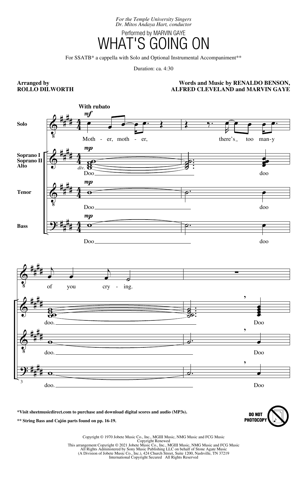 Marvin Gaye What's Going On (arr. Rollo Dilworth) Sheet Music Notes & Chords for SATB Choir - Download or Print PDF