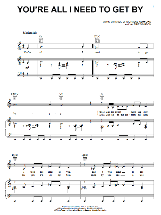 Marvin Gaye You're All I Need To Get By Sheet Music Notes & Chords for Piano, Vocal & Guitar (Right-Hand Melody) - Download or Print PDF