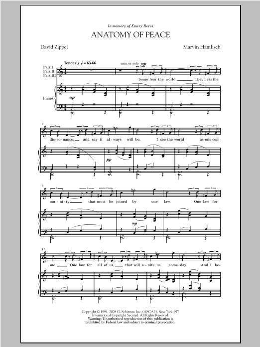 Marvin Hamlisch Anatomy Of Peace Sheet Music Notes & Chords for 3-Part Treble - Download or Print PDF