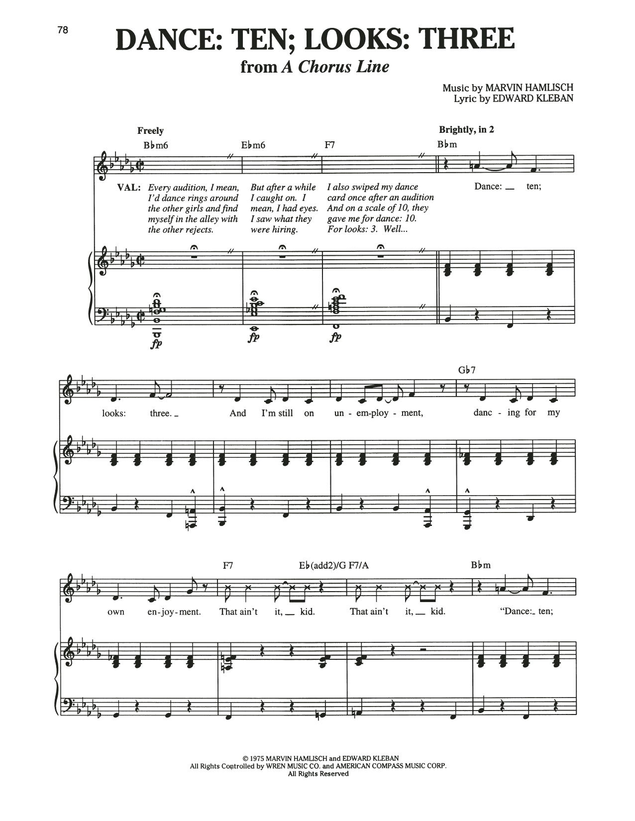 Marvin Hamlisch Dance: Ten; Looks: Three (from A Chorus Line) Sheet Music Notes & Chords for Piano & Vocal - Download or Print PDF