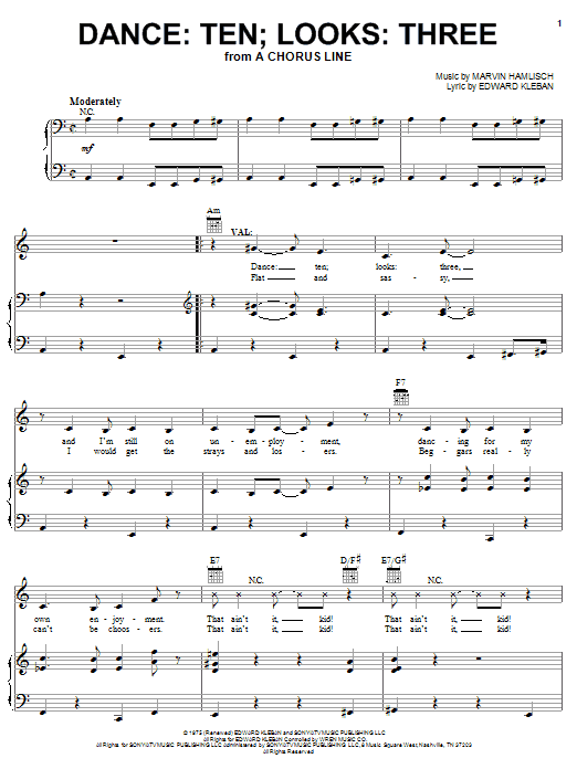 Marvin Hamlisch Dance: Ten; Looks: Three Sheet Music Notes & Chords for Piano, Vocal & Guitar (Right-Hand Melody) - Download or Print PDF