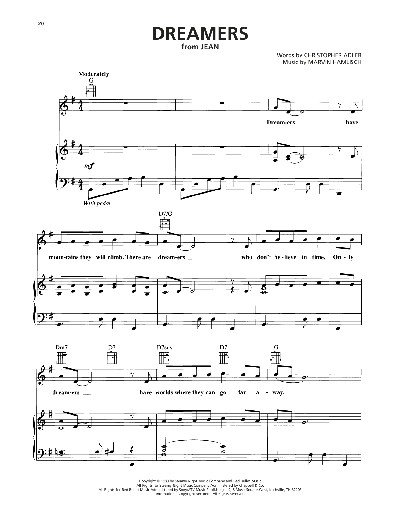 Marvin Hamlisch Dreamers (from Jean) Sheet Music Notes & Chords for Piano, Vocal & Guitar Chords (Right-Hand Melody) - Download or Print PDF Marvin Hamlisch Dreamers (from Jean) Sheet Music Notes & Chords for Piano, Vocal & Guitar Chords (Right-Hand Melody) - Download or Print PDF