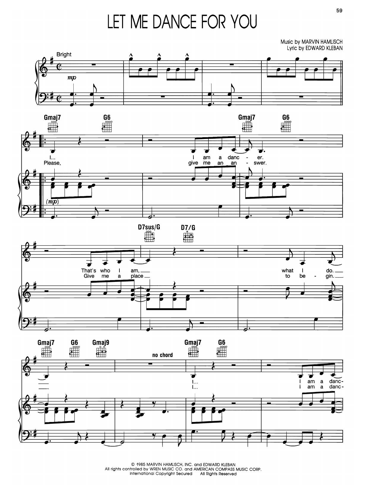 Marvin Hamlisch Let Me Dance For You (from A Chorus Line) Sheet Music Notes & Chords for Piano, Vocal & Guitar Chords (Right-Hand Melody) - Download or Print PDF