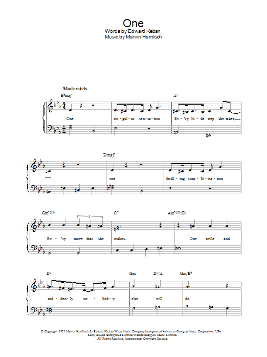 Anita Kerr One (from A Chorus Line) Sheet Music Notes & Chords for Beginner Piano - Download or Print PDF