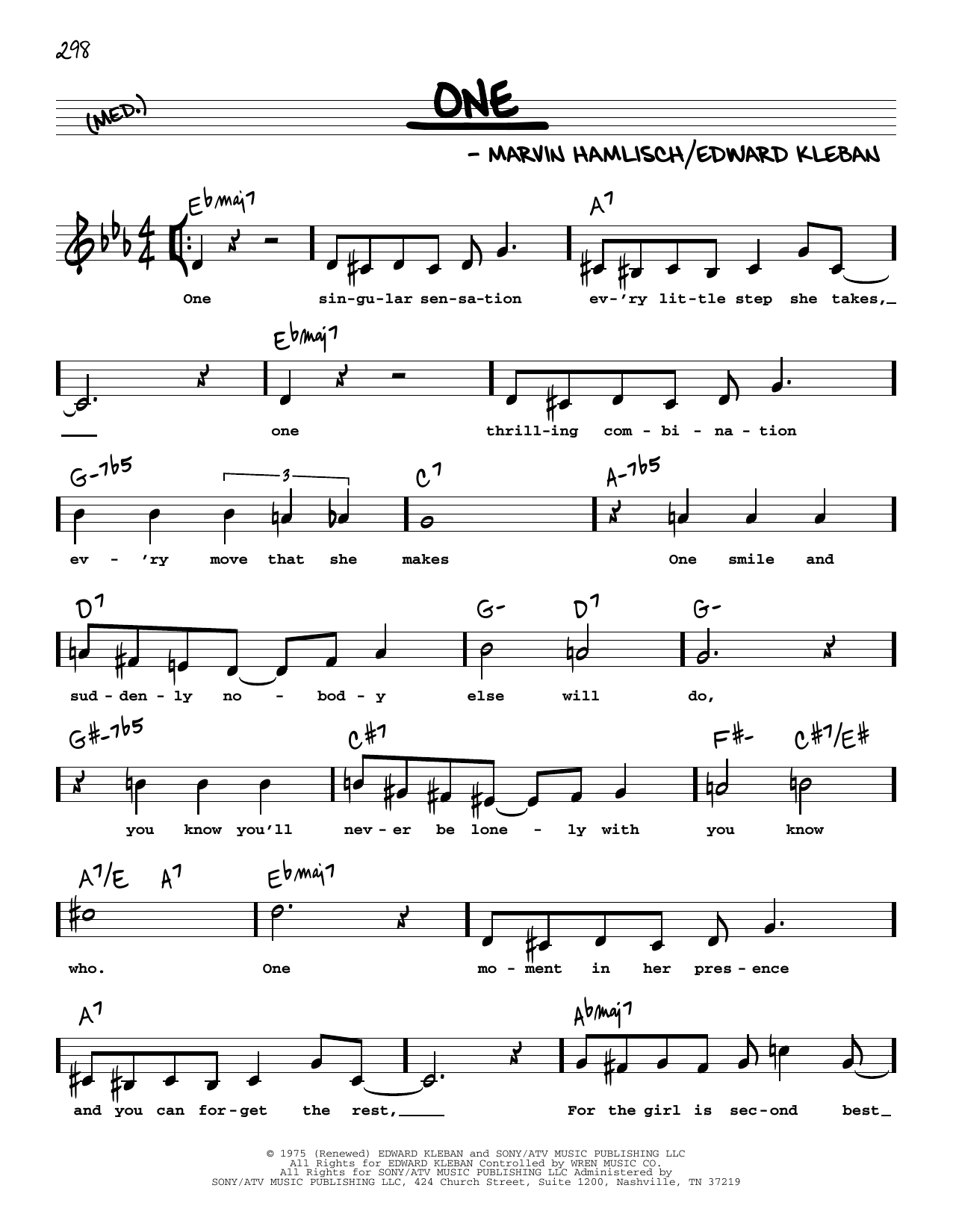 Marvin Hamlisch One (High Voice) (from A Chorus Line) Sheet Music Notes & Chords for Real Book – Melody, Lyrics & Chords - Download or Print PDF