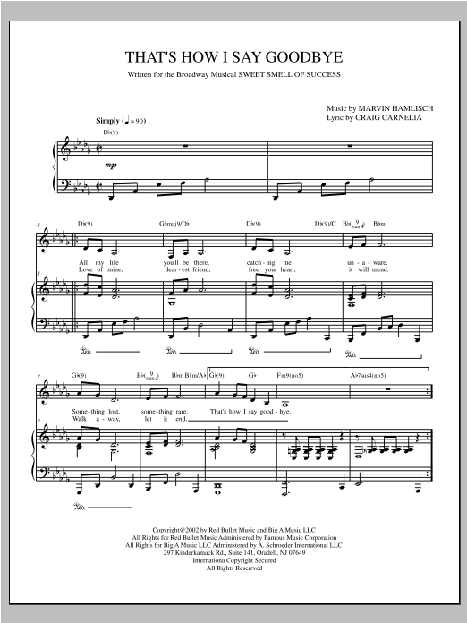 Marvin Hamlisch That's How I Say Goodbye Sheet Music Notes & Chords for Piano & Vocal - Download or Print PDF
