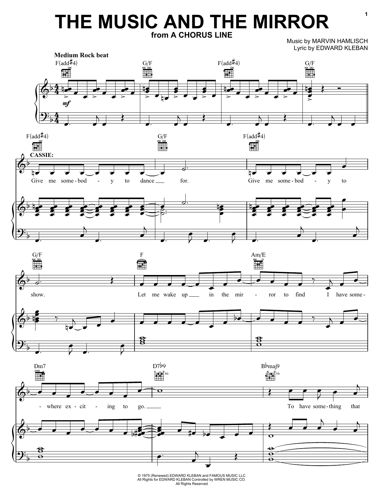 Marvin Hamlisch The Music And The Mirror (from A Chorus Line) Sheet Music Notes & Chords for Piano, Vocal & Guitar (Right-Hand Melody) - Download or Print PDF