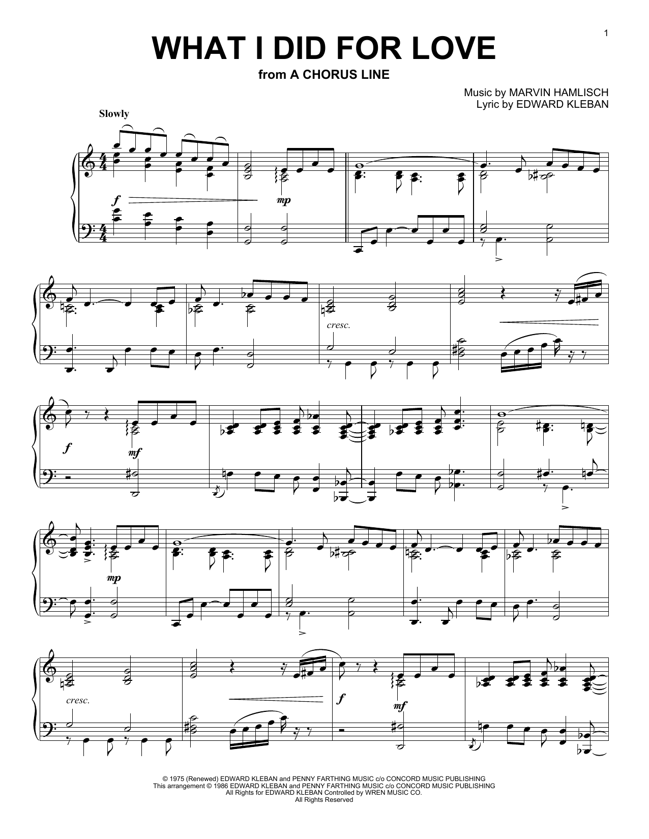 Marvin Hamlisch What I Did For Love (from A Chorus Line) Sheet Music Notes & Chords for Piano & Vocal - Download or Print PDF