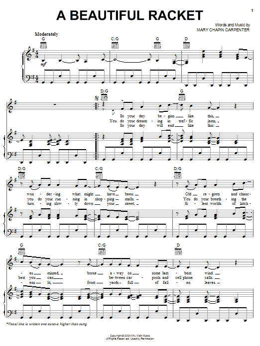 Mary Chapin Carpenter Beautiful Racket Sheet Music Notes & Chords for Piano, Vocal & Guitar (Right-Hand Melody) - Download or Print PDF