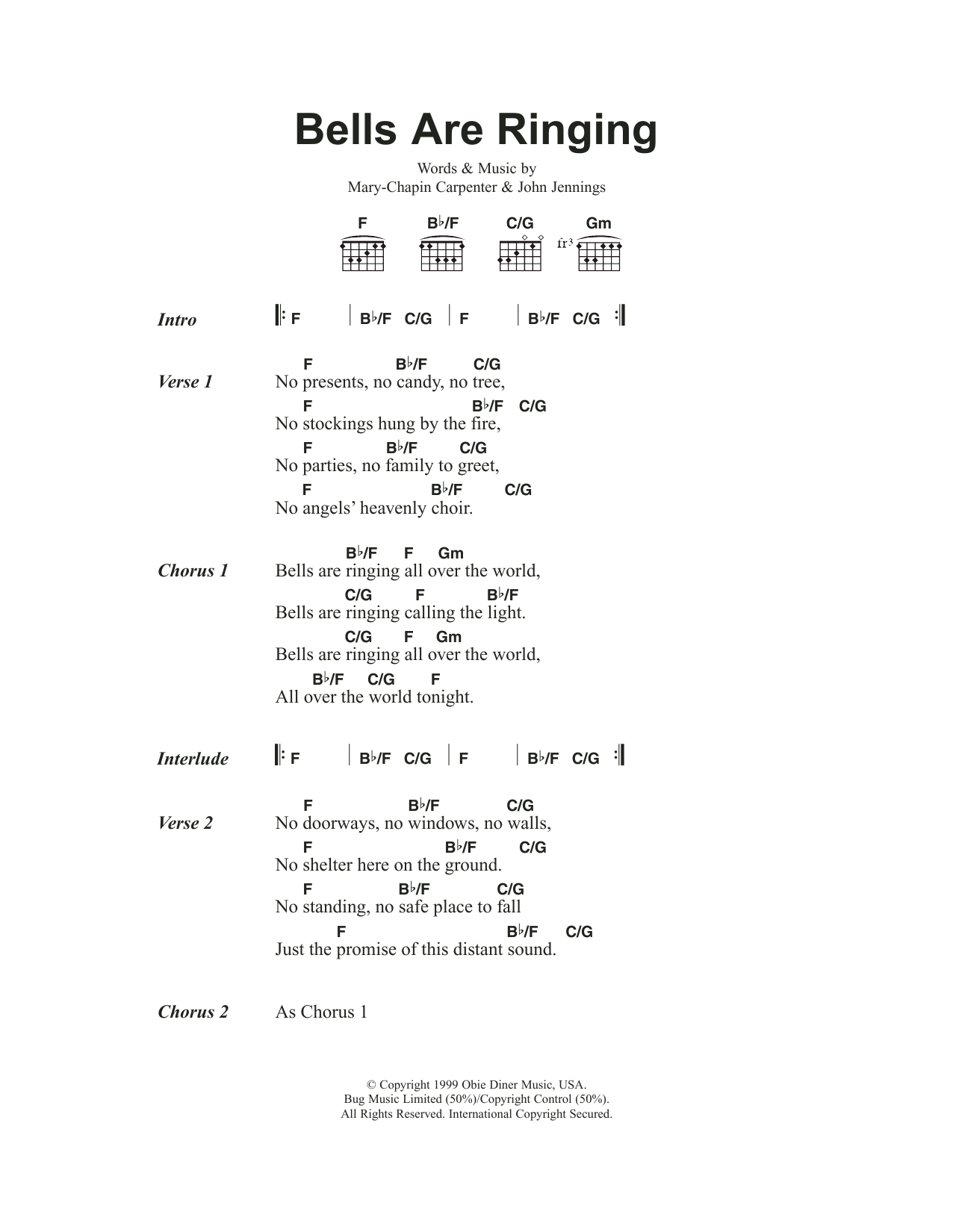 Mary Chapin Carpenter Bells Are Ringing Sheet Music Notes & Chords for Lyrics & Chords - Download or Print PDF