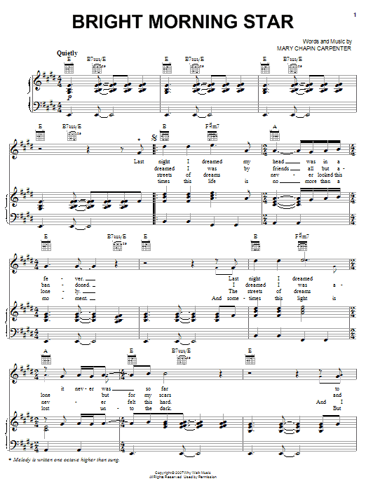 Mary Chapin Carpenter Bright Morning Star Sheet Music Notes & Chords for Piano, Vocal & Guitar (Right-Hand Melody) - Download or Print PDF