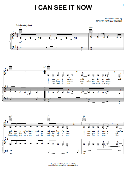 Mary Chapin Carpenter I Can See It Now Sheet Music Notes & Chords for Piano, Vocal & Guitar (Right-Hand Melody) - Download or Print PDF