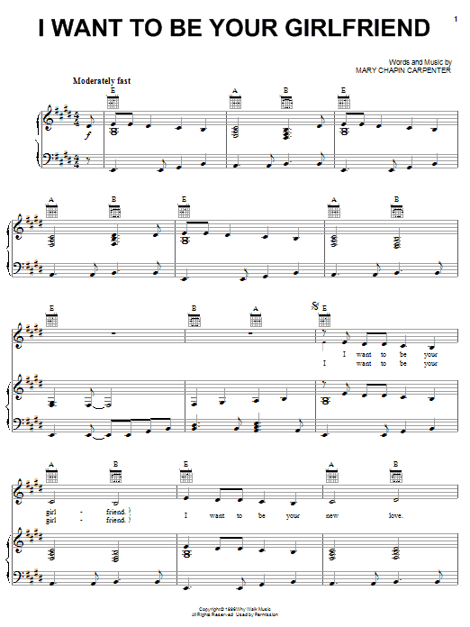 Mary Chapin Carpenter I Want To Be Your Girlfriend Sheet Music Notes & Chords for Piano, Vocal & Guitar (Right-Hand Melody) - Download or Print PDF