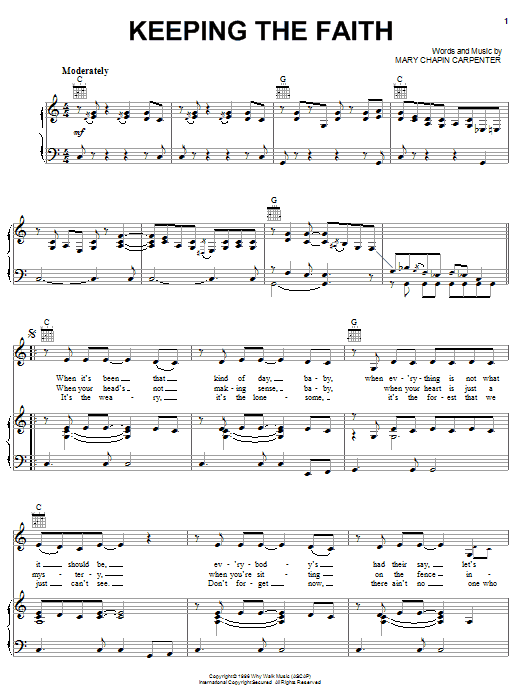 Mary Chapin Carpenter Keeping The Faith Sheet Music Notes & Chords for Piano, Vocal & Guitar (Right-Hand Melody) - Download or Print PDF