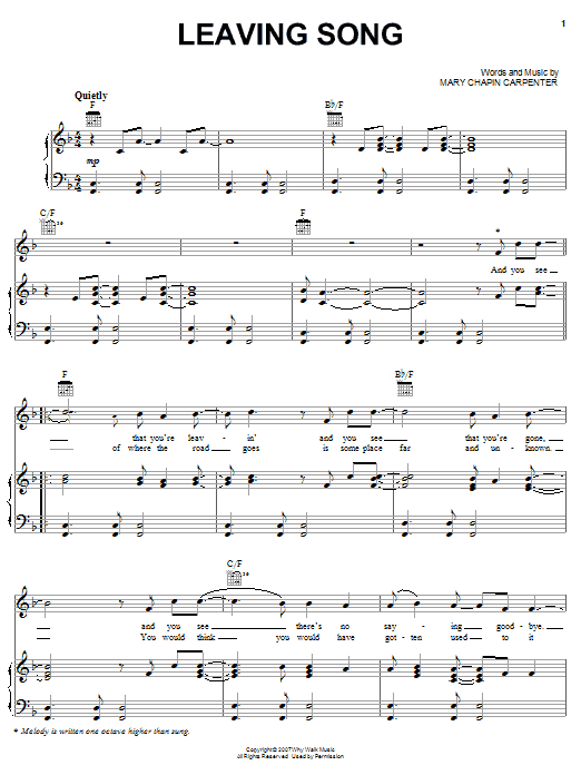 Mary Chapin Carpenter Leaving Song Sheet Music Notes & Chords for Piano, Vocal & Guitar (Right-Hand Melody) - Download or Print PDF