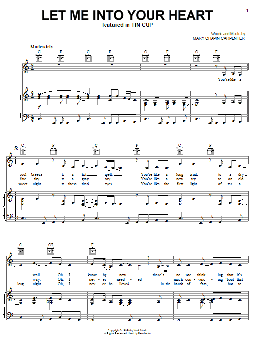 Mary Chapin Carpenter Let Me Into Your Heart Sheet Music Notes & Chords for Piano, Vocal & Guitar (Right-Hand Melody) - Download or Print PDF