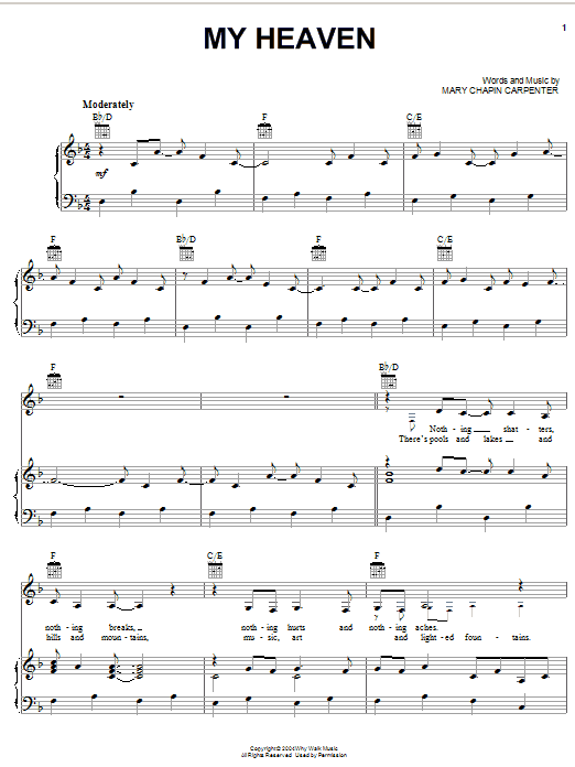 Mary Chapin Carpenter My Heaven Sheet Music Notes & Chords for Piano, Vocal & Guitar (Right-Hand Melody) - Download or Print PDF