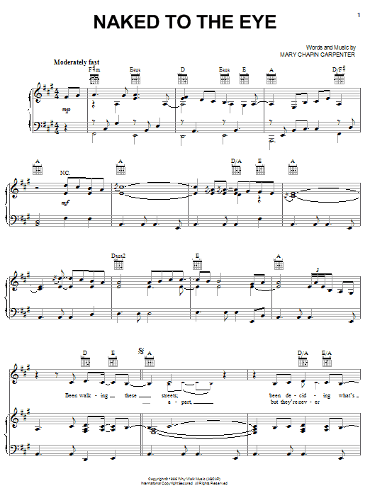 Mary Chapin Carpenter Naked To The Eye Sheet Music Notes & Chords for Piano, Vocal & Guitar (Right-Hand Melody) - Download or Print PDF