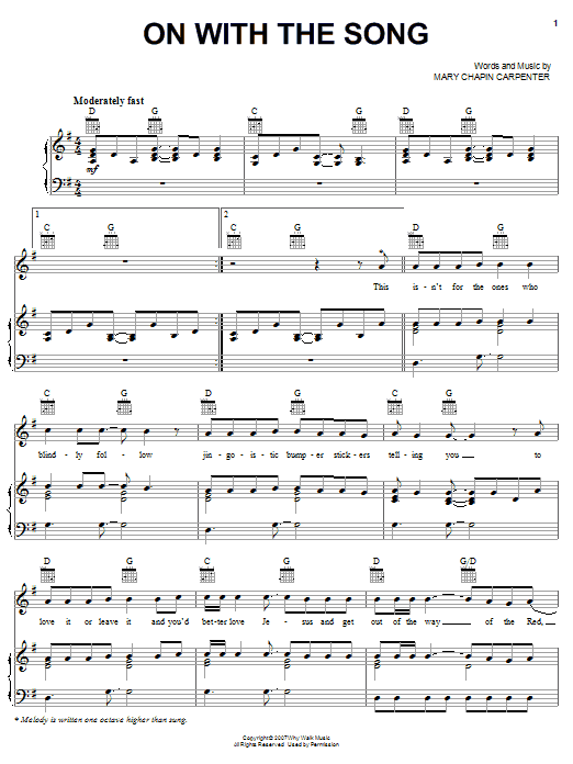 Mary Chapin Carpenter On With The Song Sheet Music Notes & Chords for Piano, Vocal & Guitar (Right-Hand Melody) - Download or Print PDF