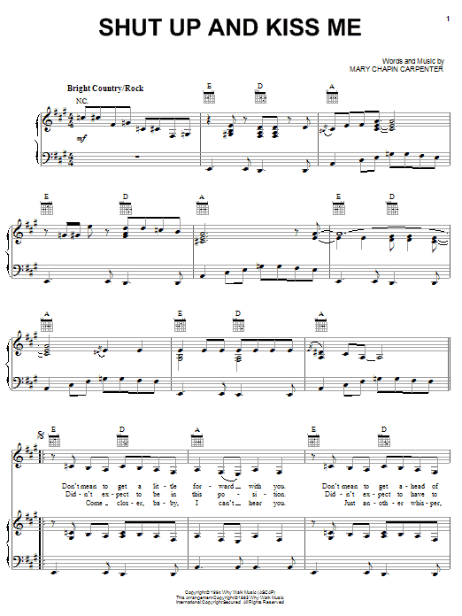 Mary Chapin Carpenter Shut Up And Kiss Me Sheet Music Notes & Chords for Lyrics & Chords - Download or Print PDF