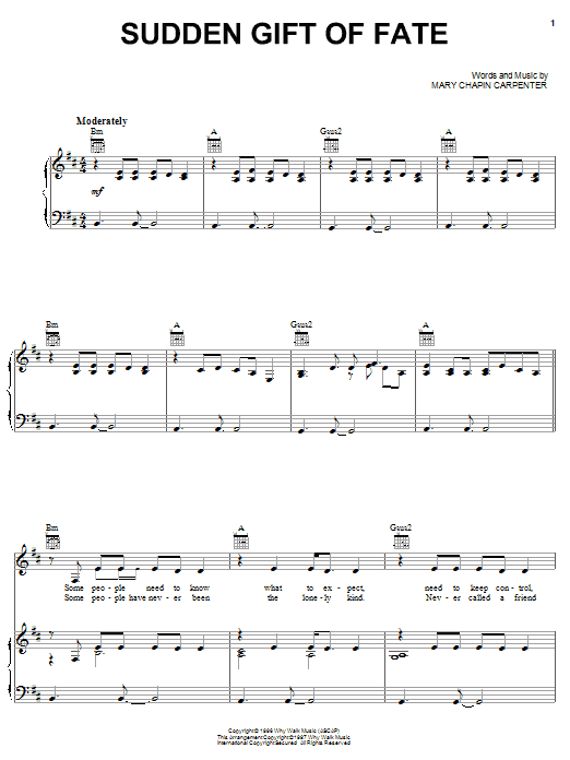 Mary Chapin Carpenter Sudden Gift Of Fate Sheet Music Notes & Chords for Piano, Vocal & Guitar (Right-Hand Melody) - Download or Print PDF