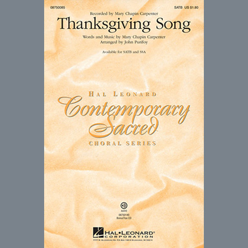 Mary Chapin Carpenter, Thanksgiving Song (arr. John Purifoy), SSA