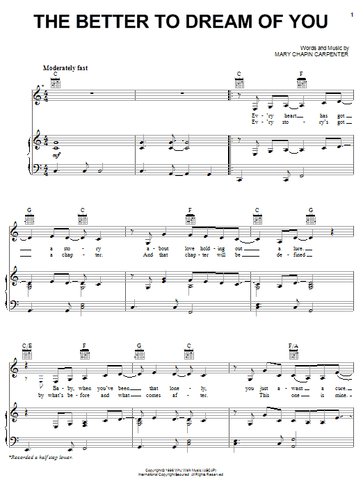 Mary Chapin Carpenter The Better To Dream Of You Sheet Music Notes & Chords for Piano, Vocal & Guitar (Right-Hand Melody) - Download or Print PDF