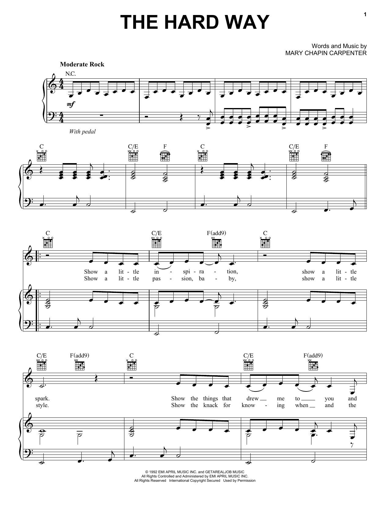 Mary Chapin Carpenter The Hard Way Sheet Music Notes & Chords for Piano, Vocal & Guitar (Right-Hand Melody) - Download or Print PDF