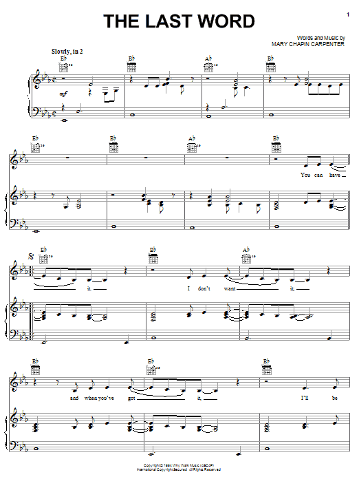 Mary Chapin Carpenter The Last Word Sheet Music Notes & Chords for Piano, Vocal & Guitar (Right-Hand Melody) - Download or Print PDF