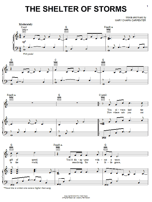 Mary Chapin Carpenter The Shelter Of Storms Sheet Music Notes & Chords for Piano, Vocal & Guitar (Right-Hand Melody) - Download or Print PDF