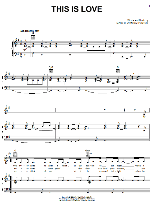 Mary Chapin Carpenter This Is Love Sheet Music Notes & Chords for Piano, Vocal & Guitar (Right-Hand Melody) - Download or Print PDF