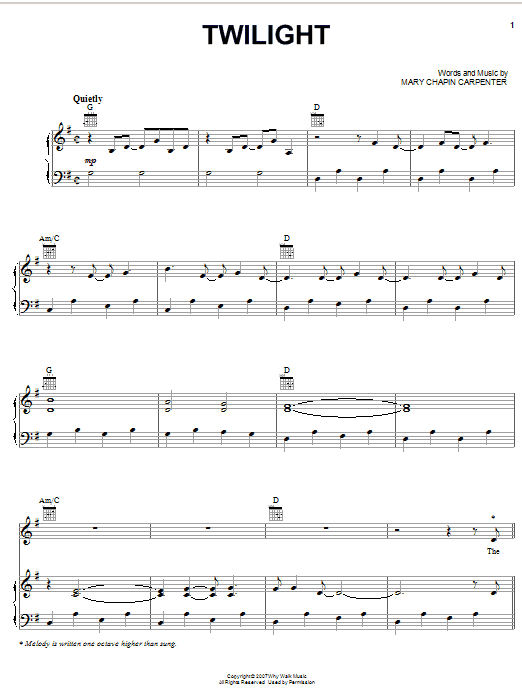 Mary Chapin Carpenter Twilight Sheet Music Notes & Chords for Piano, Vocal & Guitar (Right-Hand Melody) - Download or Print PDF