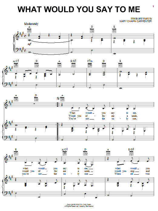 Mary Chapin Carpenter What Would You Say To Me Sheet Music Notes & Chords for Piano, Vocal & Guitar (Right-Hand Melody) - Download or Print PDF