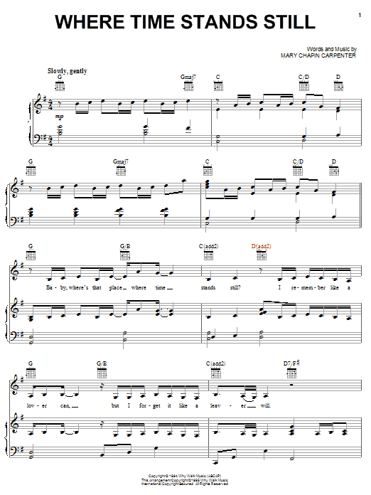 Mary Chapin Carpenter Where Time Stands Still Sheet Music Notes & Chords for Piano, Vocal & Guitar (Right-Hand Melody) - Download or Print PDF