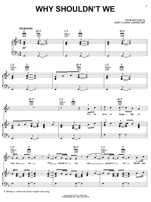 Mary Chapin Carpenter Why Shouldn't We Sheet Music Notes & Chords for Piano, Vocal & Guitar (Right-Hand Melody) - Download or Print PDF