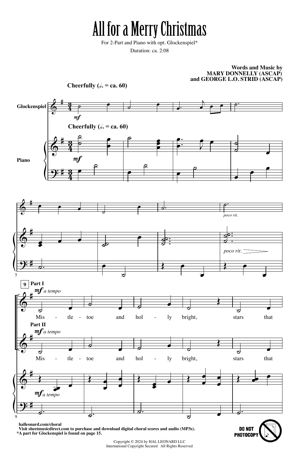 Mary Donnelly & George L.O. Strid All For A Merry Christmas Sheet Music Notes & Chords for 2-Part Choir - Download or Print PDF