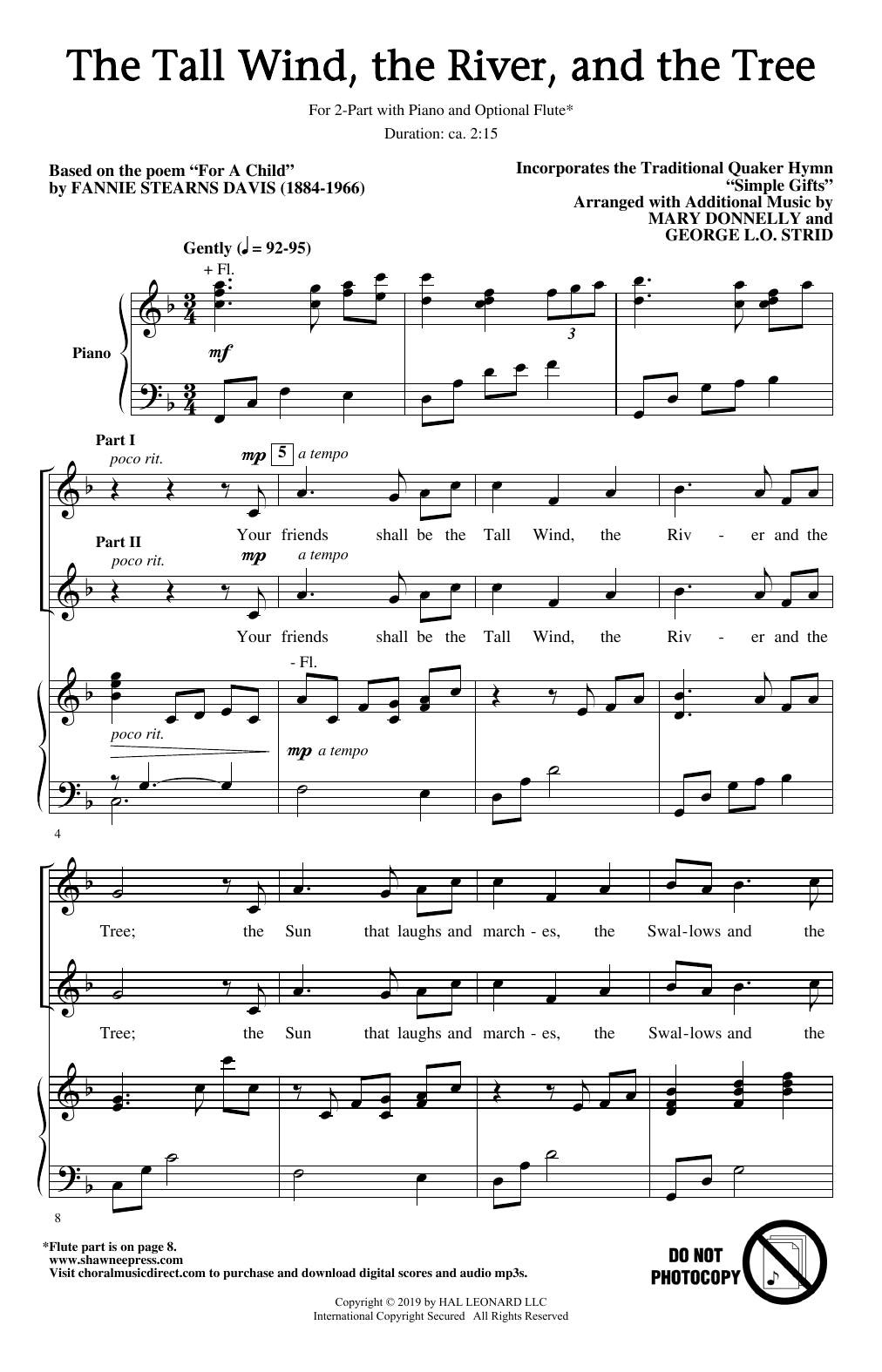 Mary Donnelly & George L.O. Strid The Tall Wind, The River And The Tree Sheet Music Notes & Chords for 2-Part Choir - Download or Print PDF