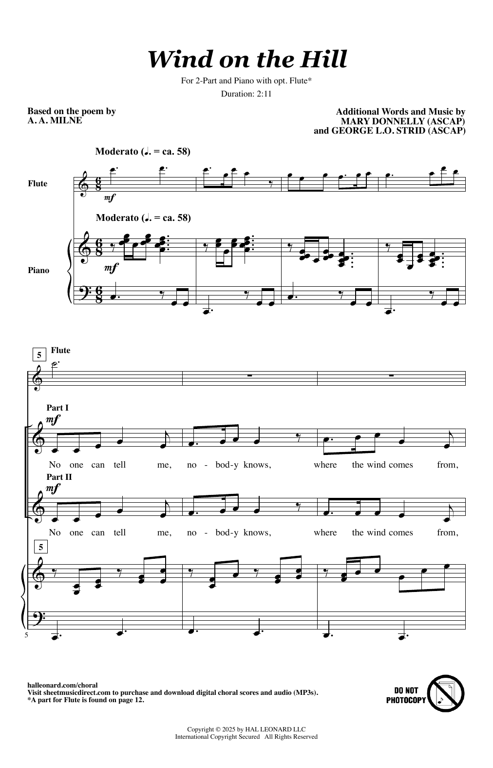 Mary Donnelly & George L.O. Strid Wind On The Hill Sheet Music Notes & Chords for 2-Part Choir - Download or Print PDF