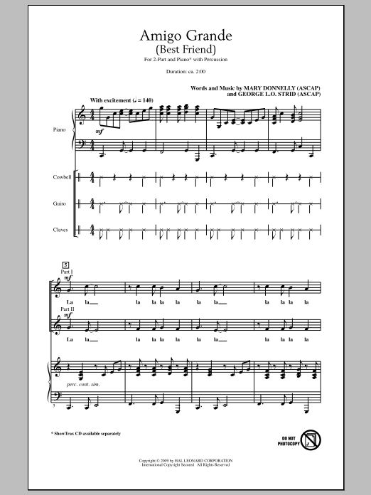 Mary Donnelly Amigo Grande (Best Friend) Sheet Music Notes & Chords for 2-Part Choir - Download or Print PDF