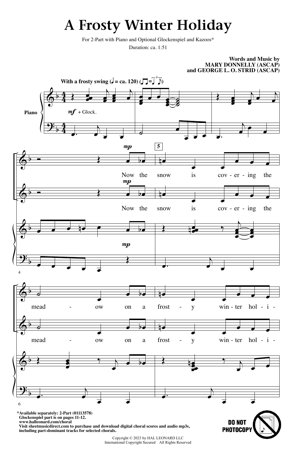 Mary Donnelly and George L.O. Strid A Frosty Winter Holiday Sheet Music Notes & Chords for 2-Part Choir - Download or Print PDF