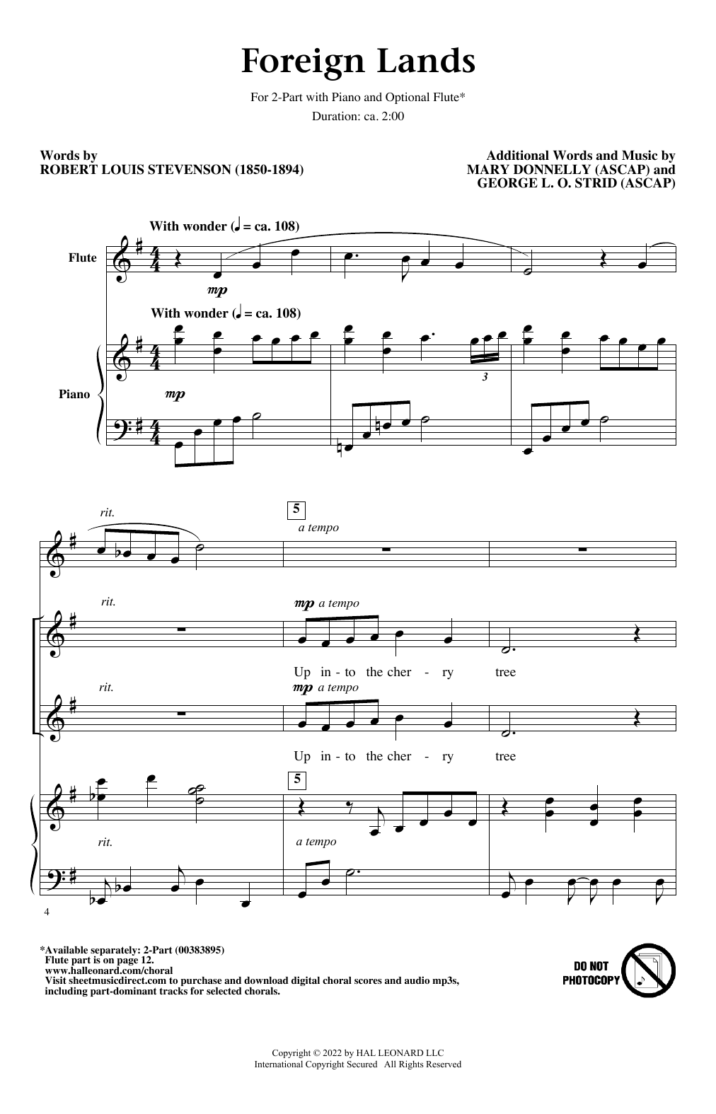 Mary Donnelly and George L.O. Strid Foreign Lands Sheet Music Notes & Chords for 2-Part Choir - Download or Print PDF