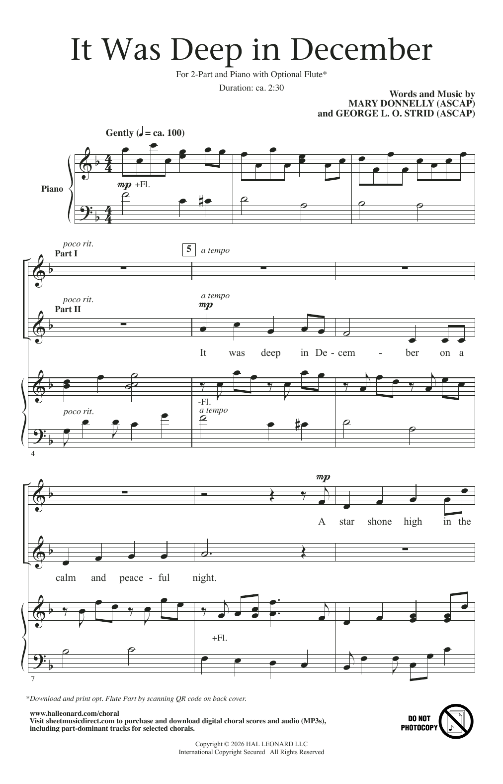Mary Donelly It Was Deep In December Sheet Music Notes & Chords for 2-Part Choir - Download or Print PDF